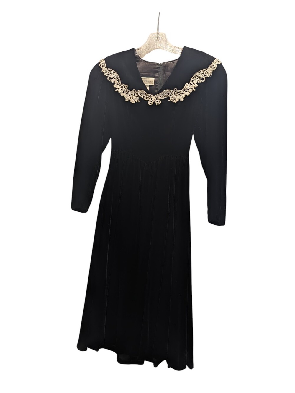 *Gunne Sax* Vintage Black Velvet Lace Collar Dress Sz 3 *ECq